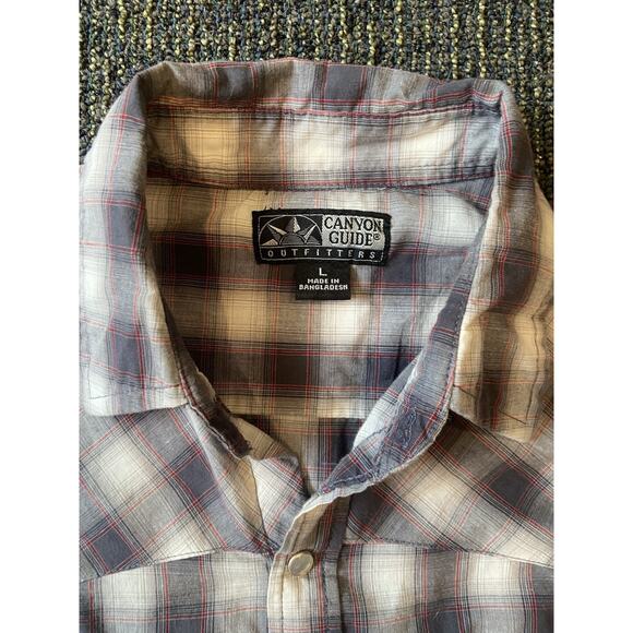 Canyon Guide Outfitters shirt Mens Large Plaid Western Pearl Snap gray red - Picture 2 of 10
